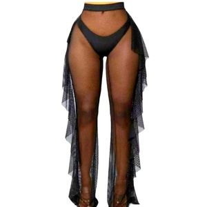 Fashion Nova sexy sheer ruffle black pant leggings Sz small